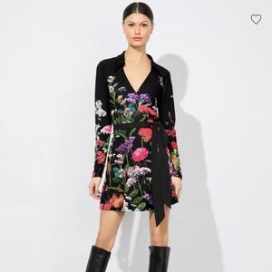 Alice + Olivia Black Floral Long Sleeve Dress